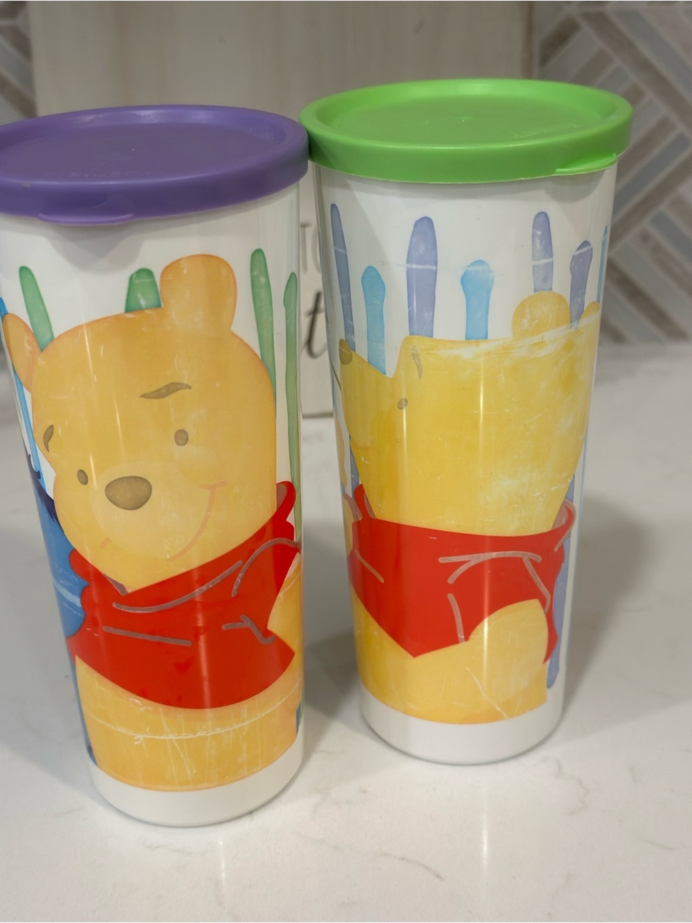 Vintage Tupperware Winnie the Pooh 16oz Tumblers w Lids 107M-1 107M-2 Disney